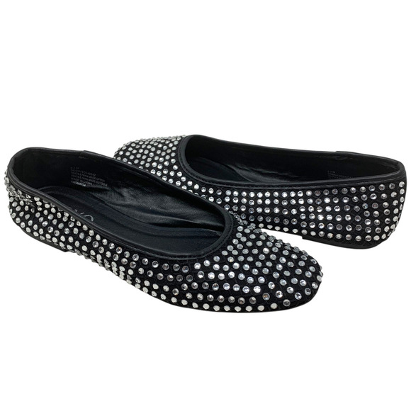 XOXO Dobsi Sz 8.5 Black Bejeweled Rhinestone Ballet Flats Skimmers Shoes - Picture 2 of 8